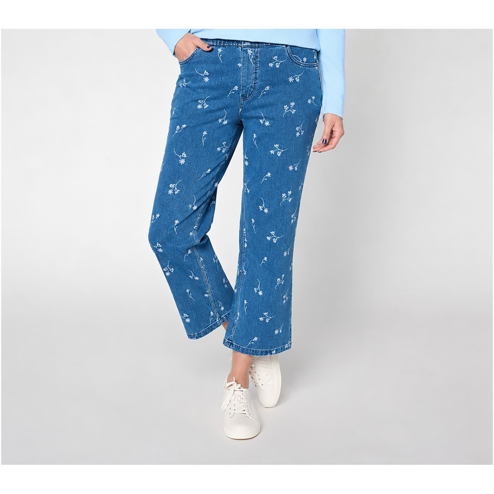 Denim & Co. Regular Printed Comfy Knit Air Crop Pants Medium Wash, Large